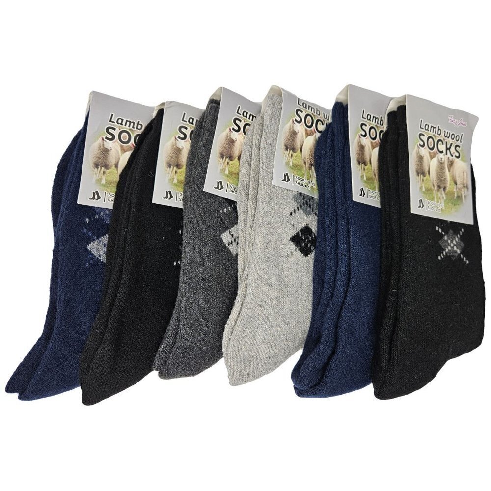 Men's Lamb Wool Socks, Thermal Warm Winter Boot Crew Crew Socks, 6-PACK, NEW